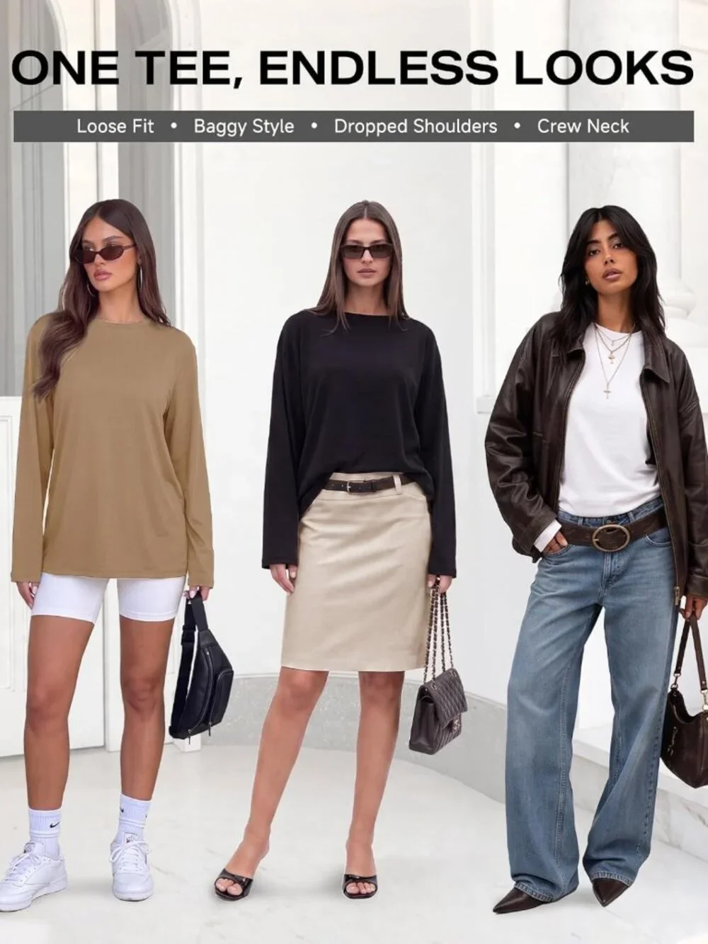 Oversized Long Sleeve Workout Tops for Women - 3 Pack Loose Fit Casual Shirts